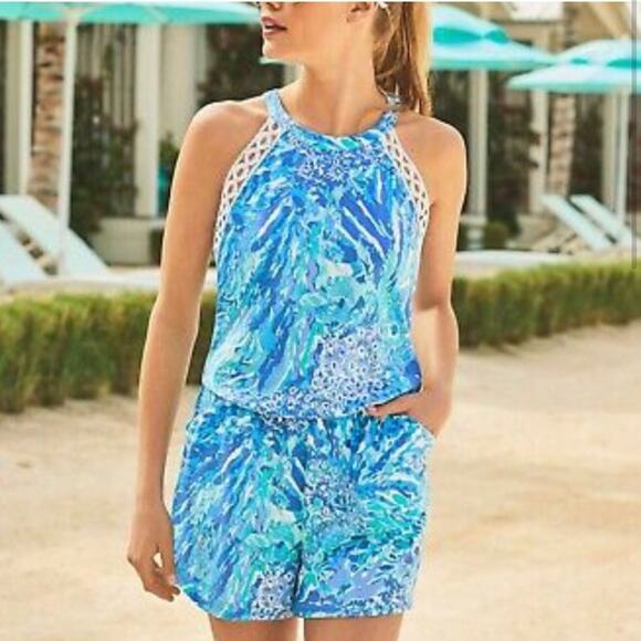 LILLY PULITZER Lala Halter Romper Blue Haven
Hey Soliel Sz M - Picture 1 of 8